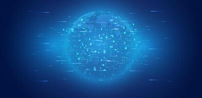Quantum technologies computing. Big data transfer and visualization with technology pattern. Abstract tech background vector