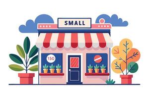 small shop front with awning and plants vector
