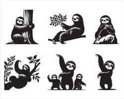 Collection of sloth silhouette illustration vector