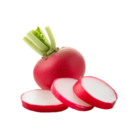 Red radish with slices on transparent background png