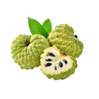 Custard apple with slices and leaf on transparent background png