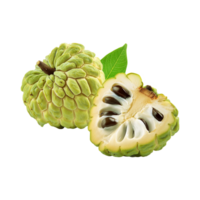 Fresh custard apple with slice on transparent background png