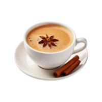 White cup of masala tea with cinnamon on transparent background png
