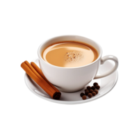 Cup of masala tea with cinnamon on transparent background png