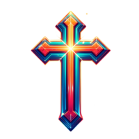 a colorful cross with a bright light shining through it png