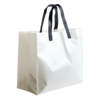 plain white shopping bag with black handles, perfect for retail use. Ideal for carrying items and groceries, showcasing simplicity and functionality png
