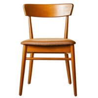 wooden chair with simple design and padded seat, showcasing warm brown color. Ideal for dining or office use, it combines comfort and style png