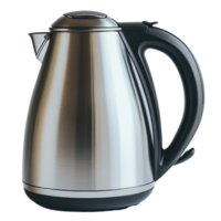 sleek stainless steel kettle with black handle, perfect for boiling water quickly and efficiently. Ideal for modern kitchens png