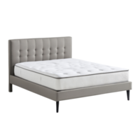 Modern upholstered bed frame with tufted headboard and mattress png