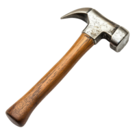 classic claw hammer with wooden handle and metal head, ideal for various construction tasks. This tool is essential for both professionals and DIY enthusiasts png