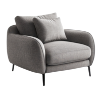 modern gray armchair with plush cushions, perfect for cozy living spaces. Its sleek design and comfortable seating make it ideal addition to any room png