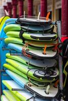 Surf boards in a stack photo