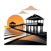 Classic Beachfront Illustration in Retro Style vector