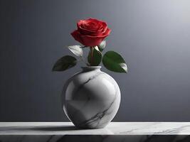 Red rose in a simple elegant gray marble vase photo