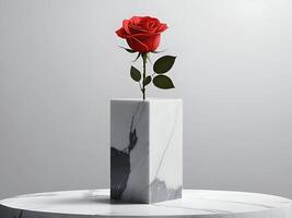 Red rose in a simple elegant gray marble vase photo