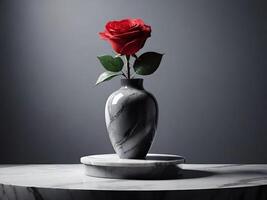 Red rose in a simple elegant gray marble vase photo