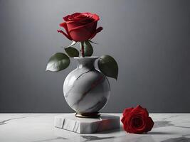 Red rose in a simple elegant gray marble vase photo