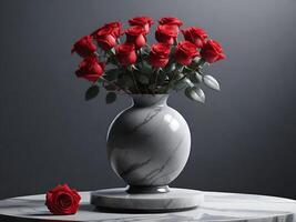 Red rose in a simple elegant gray marble vase photo