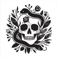 Skull and Snake in Black Isolated on White vector