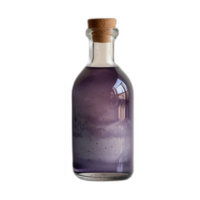A row of glass bottles, each filled with a unique type of fresh color syrup in transparent background png