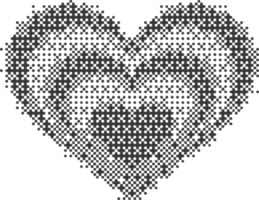 Pixel pattern heart. Bitmap dotted texture symbols of love. Retro design element with color gradation. Y2k grainy digits halftone shape. Valentine day grunge figures png
