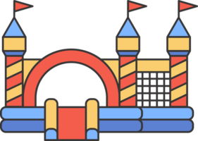 Bouncy castle color icon. Inflatable house pictogram with slide for air trampoline park and children playground for jumping. Inflated equipment for amusement park and kids zone. png