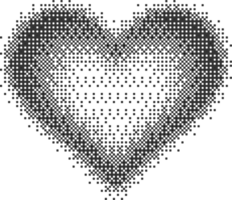 Bitmap pixel arcade game effect. Hearts y2k halftone pattern shape. Dither aesthetic gradient glow icon. 2000s design grainy illustration png