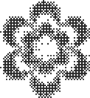 Pixel pattern shape. Textured flower with bitmap Y2k dither gradient. Retro star with old computer game graphic effect. Halftone grunge illustration png