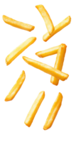 Falling golden fries create a playful, whimsical tableau crisp png