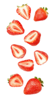 Delightful strawberry slices gracefully floating in pure space png