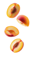 Floating peach slices creating a vibrant display png