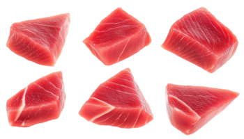 Delightful fresh tuna steaks artfully arranged in triangular cuts clean surface png