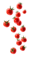 Fresh red tomatoes cascading gracefully in mid-air backdrop png