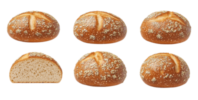 Artisan rolls with golden crust and grains displayed from multiple angles png