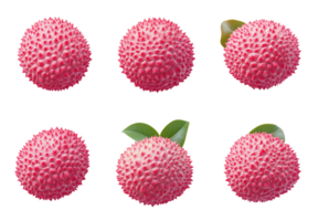 A vibrant collecti of lychee fruits arranged artistically from a top view perspective png