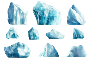 Various ice formatis of distinct shapes and sizes captured in bright light png