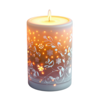 Stylish Christmas candle icon with decorative floral patterns in soft glow png