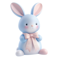 Frosted Easter ribbon icon of a blue bunny with a pink bow for festive spring decor png