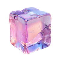 Frosted ice cube glistening in vibrant colors on a white surface png