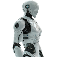 Intelligence Robot displayed behind frosted glass in a modern exhibit hall png