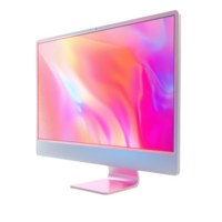 Sleek standing frosted glass white acrylic monitor with vibrant colorful display png