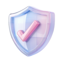 Frosted glass shield icon featuring a check mark for secure transactions png