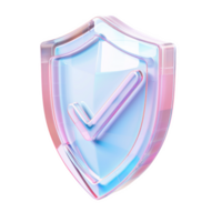 Frosted glass icon of a shield with a checkmark symbolizing trust and security png