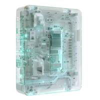 Frosted glass quantum computer showcasing intricate circuitry in modern technology setting png