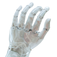 A frosted glass robotic hand displayed on a white background for technological innovation png