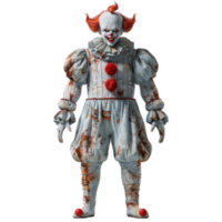A creepy clown standing with frost covering in a spooky, dimly lit setting png