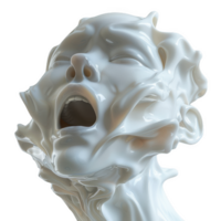 Abstract sculptural expression of a face with flowing white features and dramatic contours png