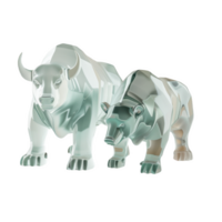 Frosted glass bull and bear sculptures symbolizing market trends in a financial setting png