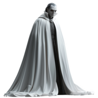 Mysterious figure in a long white cape with frost finish, standing confidently on display png