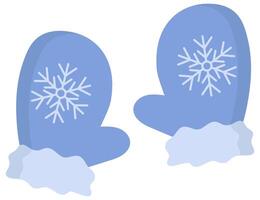 Flat icon of winter mittens with snowflake isolated in white background. vector